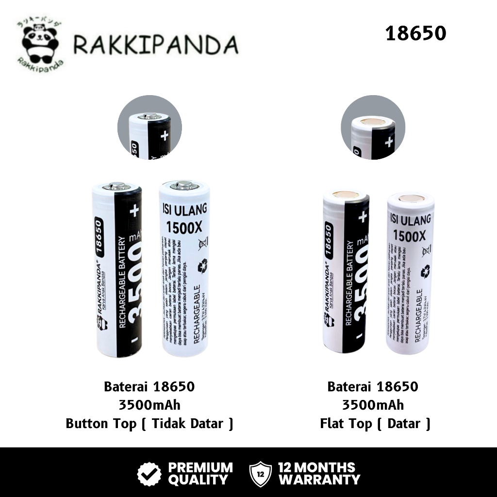 RakkiPanda - Baterai Cas 18650 Flat Top & Button Top 3500mAh