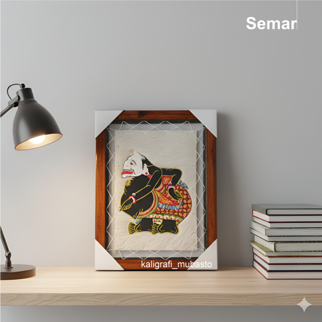 Lukisan Wayang Semar Kulit Kambing Asli Hiasan Dinding Kaligrafi 45x35cm