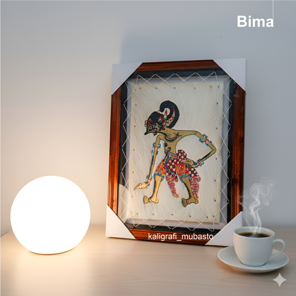 LUKISAN WAYANG BIMA WERKUDARA KULIT KAMBING ASLI 45x35cm