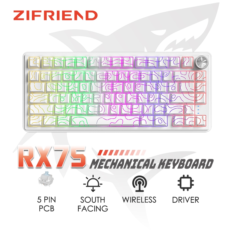 ZIFRIEND RX75 PRO Wireless Keyboard 5PIN Hotswap Gaming Mechanical Keyboard 75% Layout with Driver