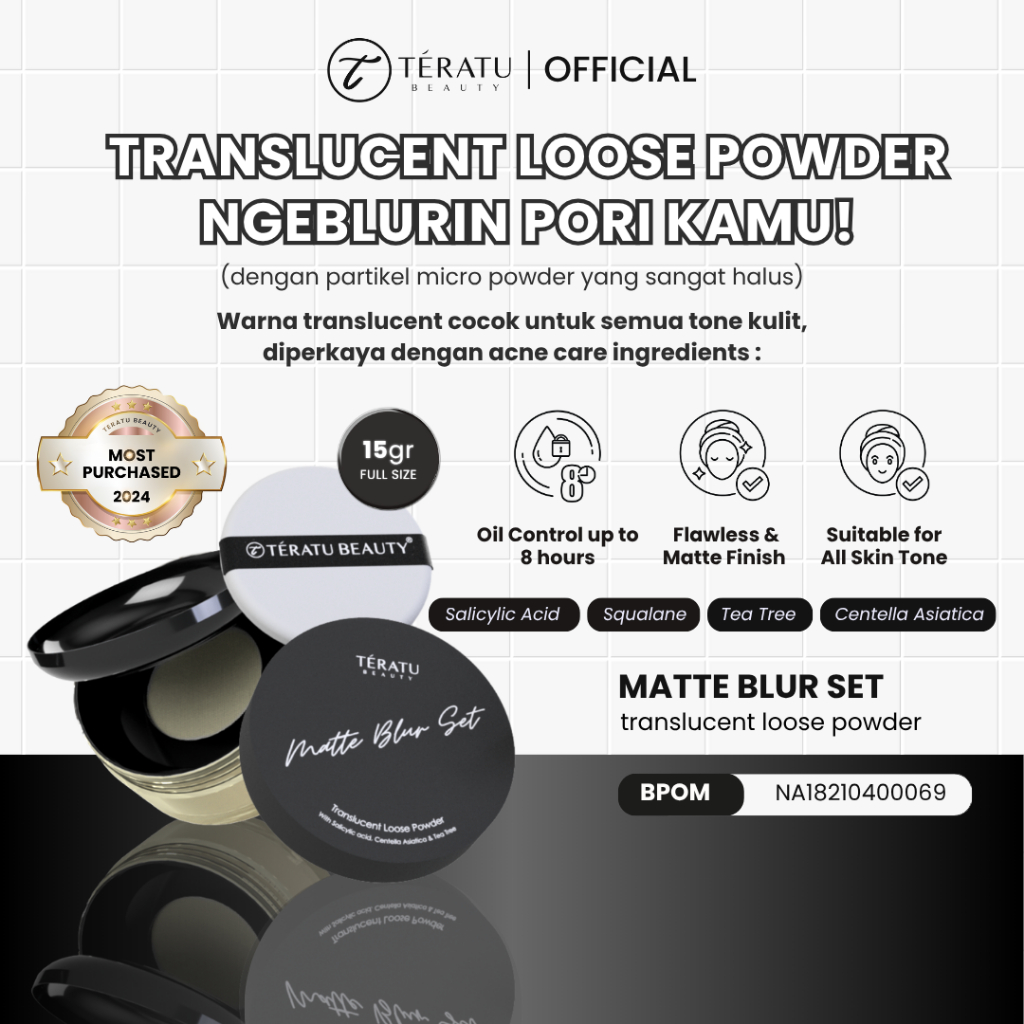 TERATU BEAUTY 15 gr Matte Blur Set Translucent Loose Powder with Salicylic Acid, Centella Asiatica, 