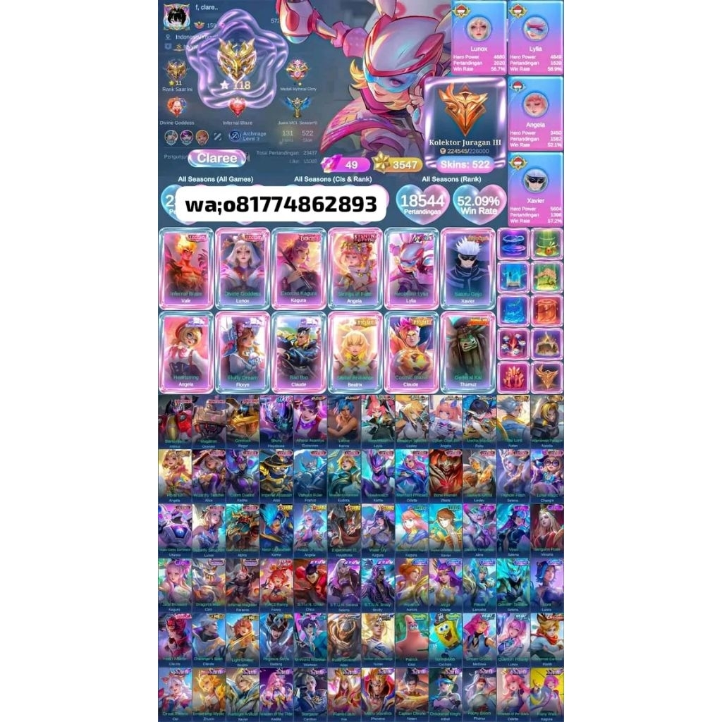 jual akun mobile Legends sultan terbaru harga mumer