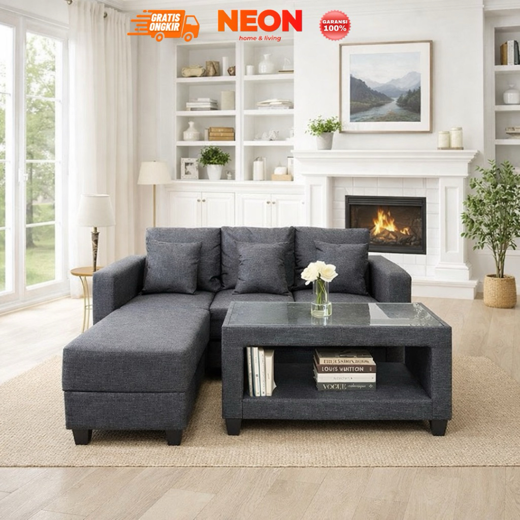 NEON Sofa Sonia | Set Sofa dan Meja | Sofa L Sudut Ruang Tamu Minimalis