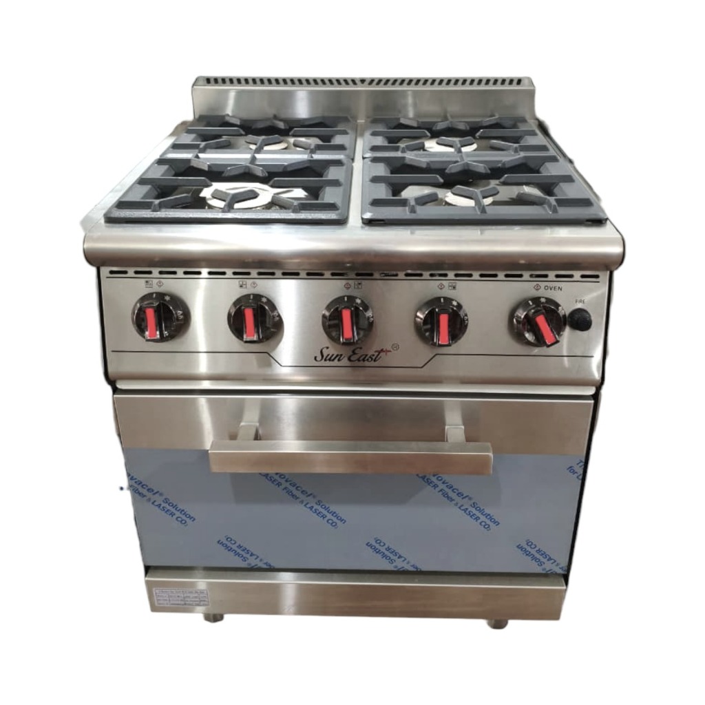 Sun East Gas Range 4 Burner dengan Oven Gas – Kompor Profesional Stainless Steel