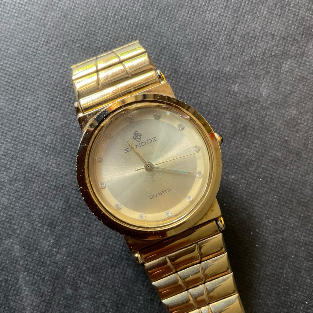 Jam Tangan Sandoz Pria Quartz Gold Tone Color