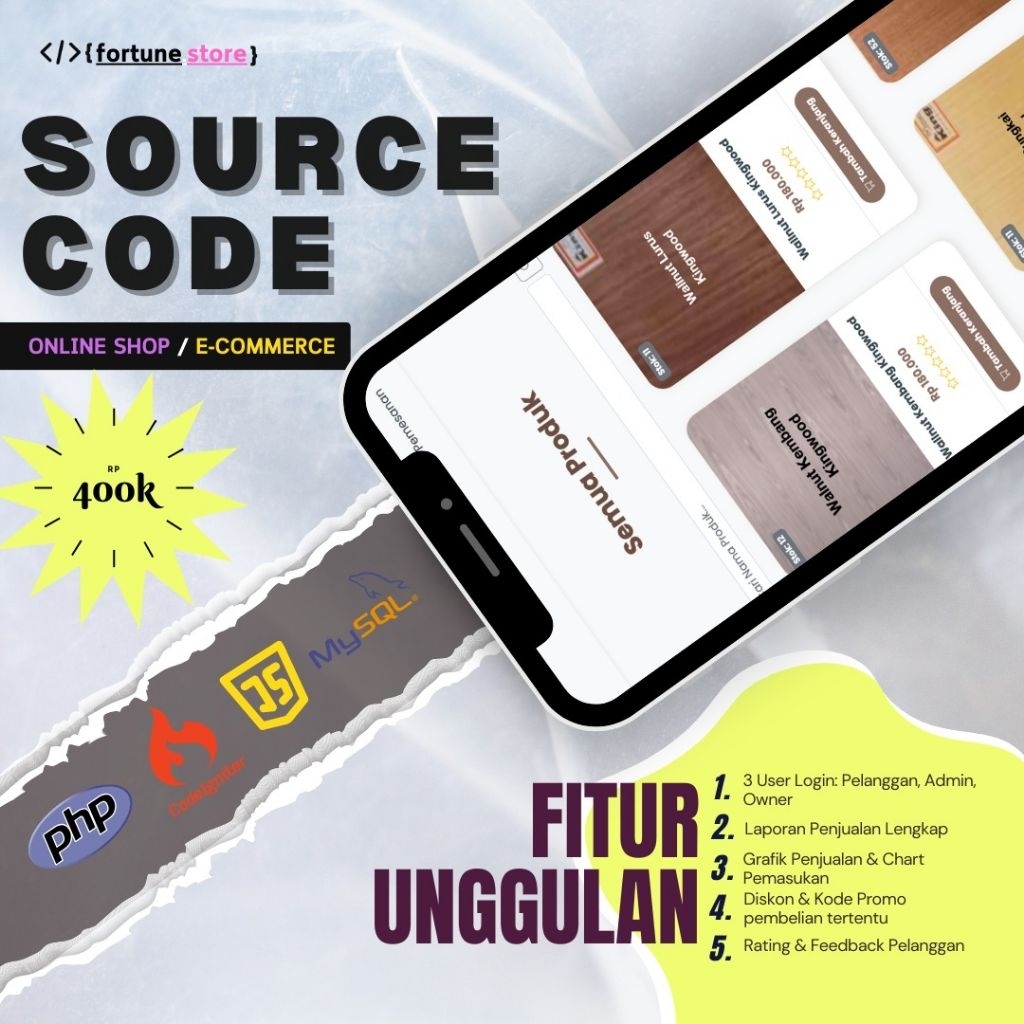 SOURCE CODE ONLINE SHOP/E-COMMERCE menggunakan PHP dengan CodeIgniter & konsep MVC