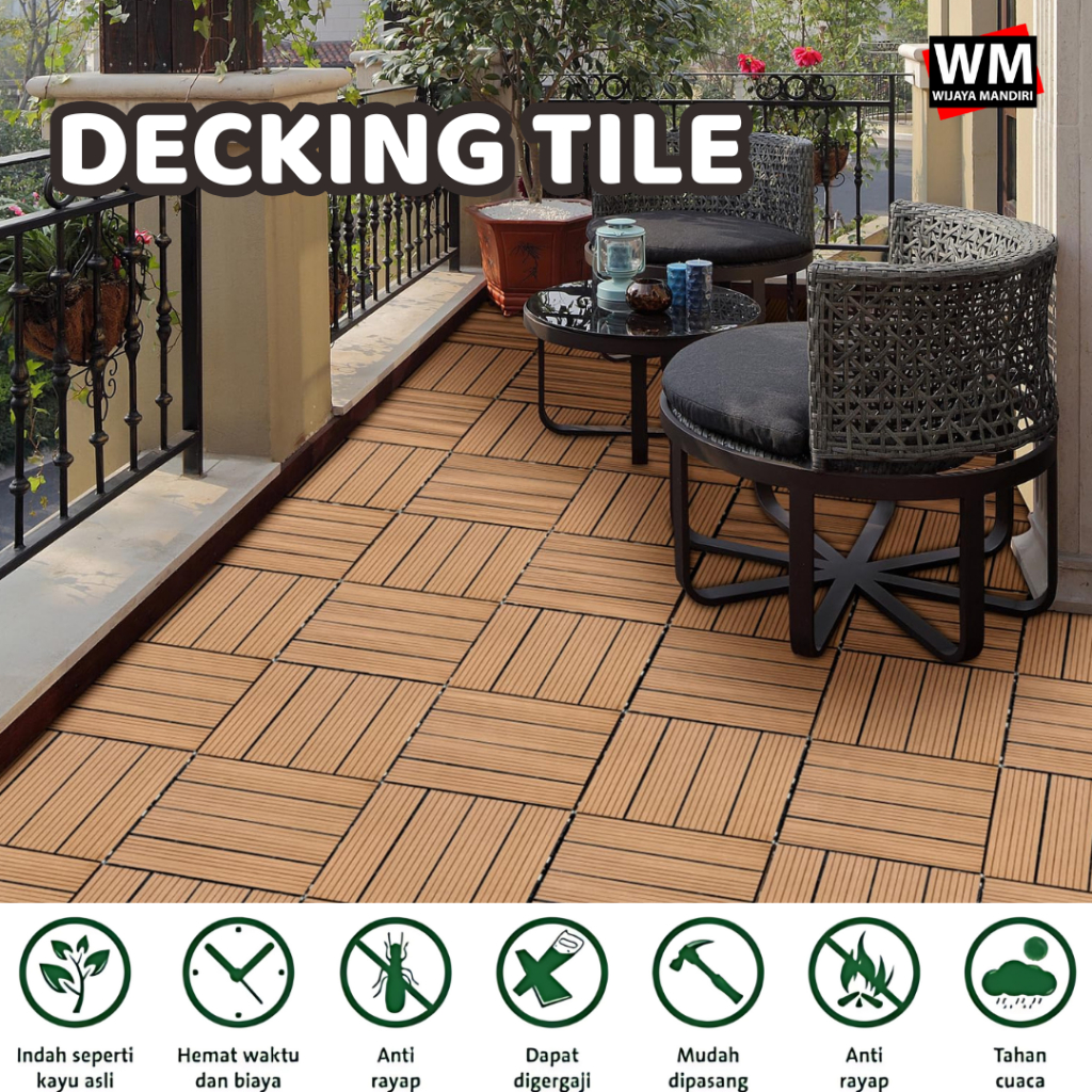 Decking Tile WPC Outdoor 30x30cm | Lantai Kayu Taman Outdoor Tahan Air