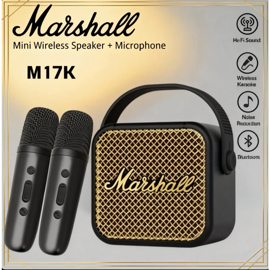 Marshall Mini Bluetooth Speaker Karaoke Boombox || Portable Bluetooth Speaker With Dual Mic Karaoke