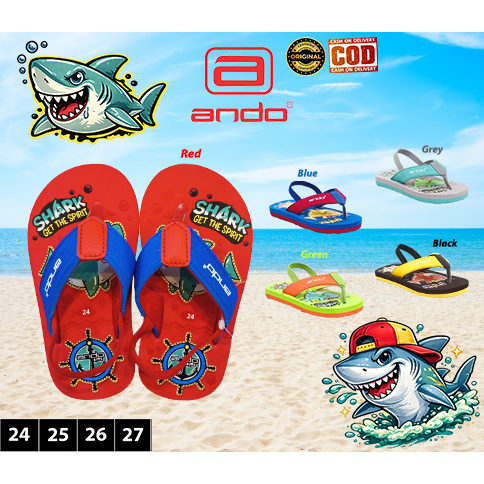 ANDO SHARK Sndal Tali Anak Karet Bayi Unisex Laki Laki Perempuan Ringan Anti Slip Original