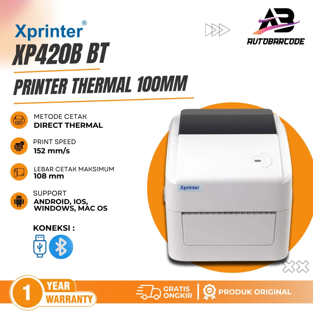 Printer Barcode Resi Xprinter XP420B Bluetooth Label Thermal 100X150 Sticker 100MM A6 80MM XP420 420