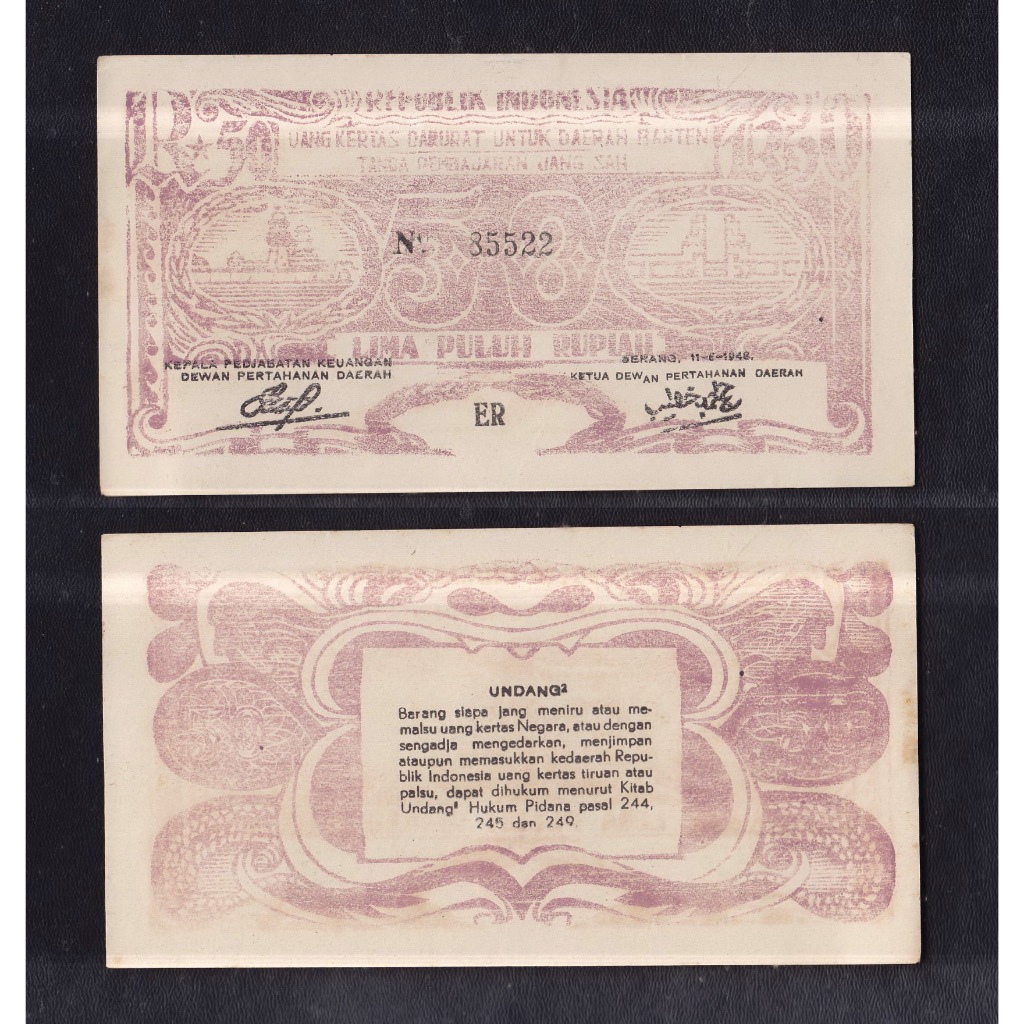 Uang kuno Orida Banten 50 Rupiah tahun 1948