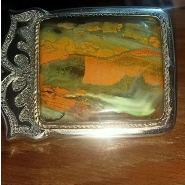 Pw Garur, Darson gambar Pemandangan, Kepala gesper iketan baja putih Custom, 60x50x18, barang lawas