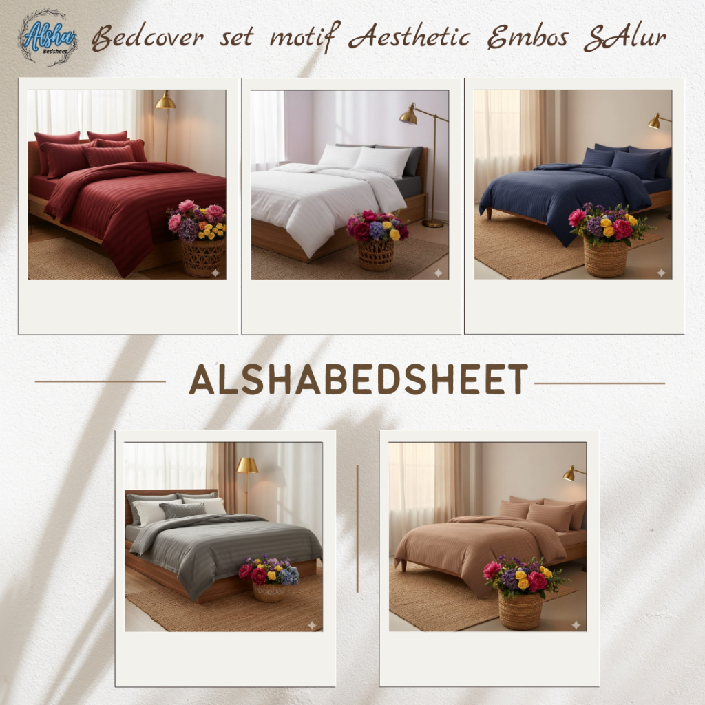 Sprei Bedcover Set Aesthetic Embos Salur Garis 3cm Elegant Ukuran Lengkap 90X200 - 200X200
