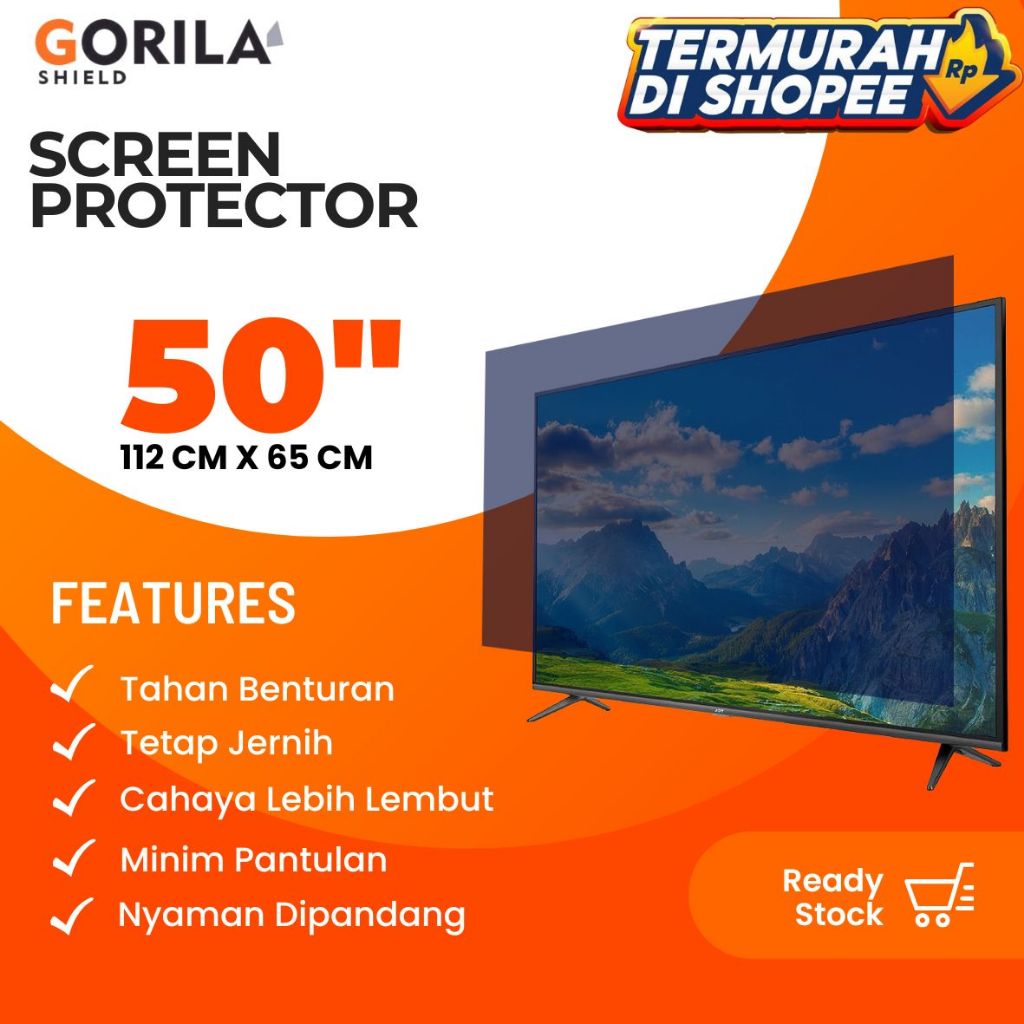 Pelindung Layar TV Transparan Hitam | Screen Protector TV Anti Bentur & Anti Gores (50INCH) Tempered