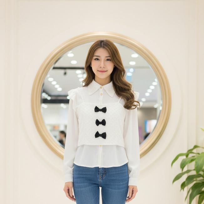 SELENA SET VEST BAHAN JAQUARD KEMEJA DAN VEST CASUAL WANITA / KEMEJA 2 IN 1 VEST KOREA STYLE X DEWIM