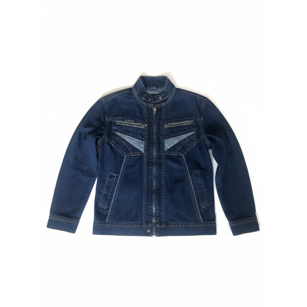 Jaket Jeans Resleting Pria Zipper Biowash Jumbo M L XL XXL XXXL