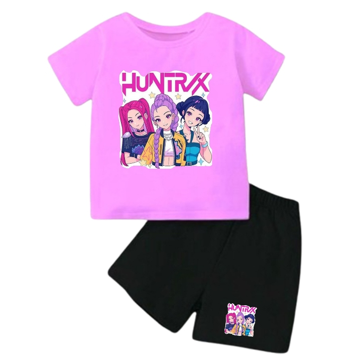 Setelan Baju Kpop Huntrix Anak Perempuan 2-10 Tahun - Kaos Kpop Demon Hunter -Baju Rumi Kpop Demon