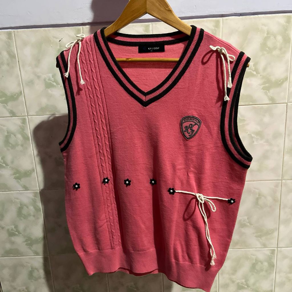 Vest Knit Premium warna Pink Original KYJ Golf | Rompi pita & flowers Unik | Preloved Bekas Second P