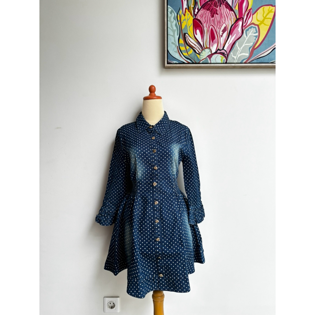 Dress Miu Miu Denim Jeans wanita lengan panjang