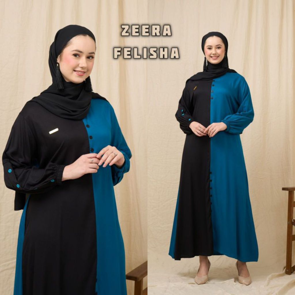 Gamis Daster ZEERA FELISHA Rayon Twill Two Tone Midi Dress Polos Busui Friendly