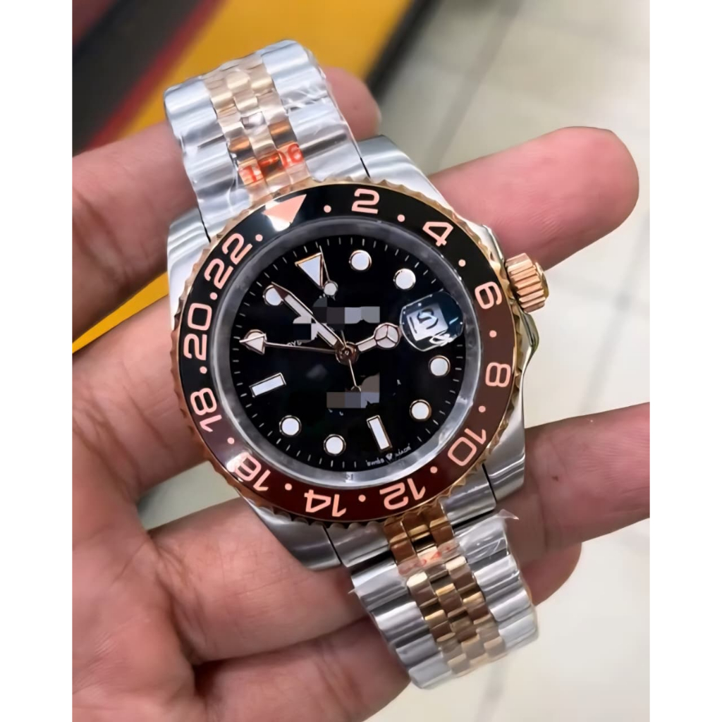Jam Gmt master II ROOTBEER TWOTONE ROSEGOLD Jubilee 40MM Automatic body swiss original jam tangan