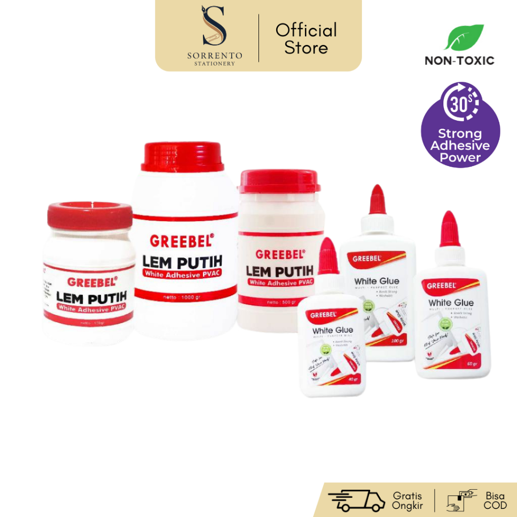 SORRENTO - GREEBEL Lem Kertas White Glue / Lem Kertas Multifungsi Lem Kayu Putih Lem Cair