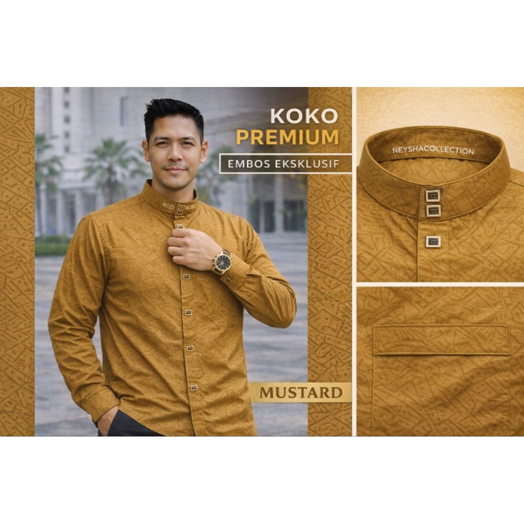 kemeja koko motif embos kemko pria lengan panjang