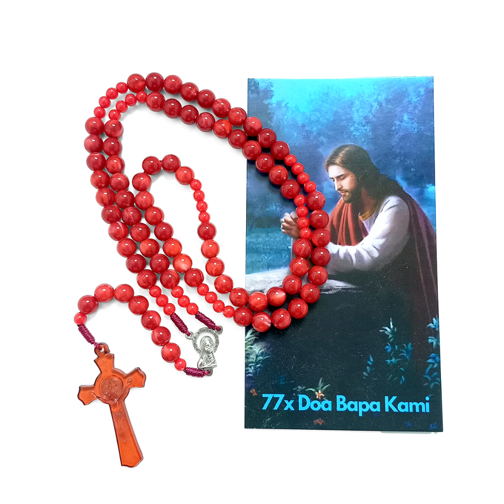Kalung Rosario 77 Bapa Kami Mote Marmer Merah - Rosario 77x Doa Bapa Kami - Rosario 77 Bapa Kami