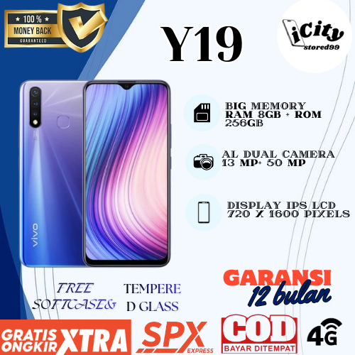 VIVO Y19 RAM 8/256GB 4G LTE 6,53inch  GARANSI 12 BULAN