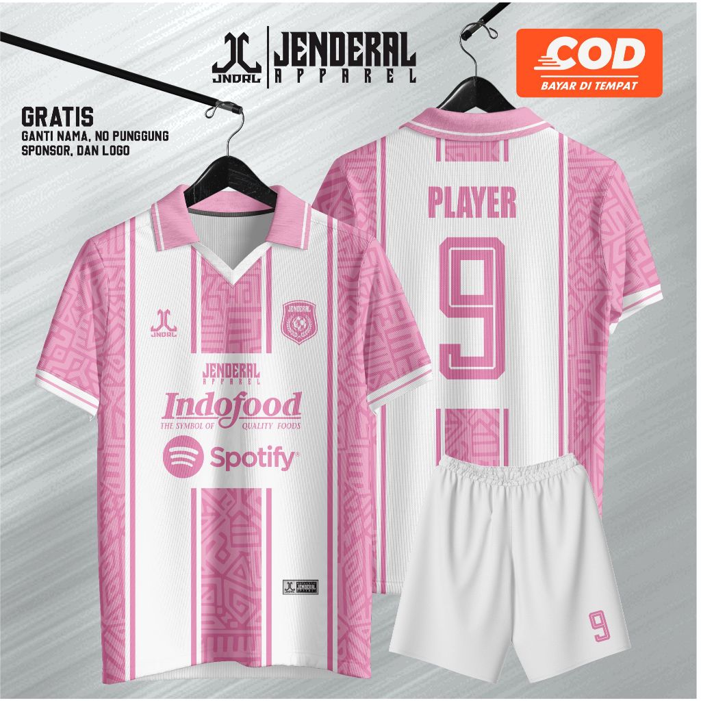 Jersey Retro Terbaru Futsal, Bola, Badminton, Volly Full Printing, Jersey Pink Putih Vintage