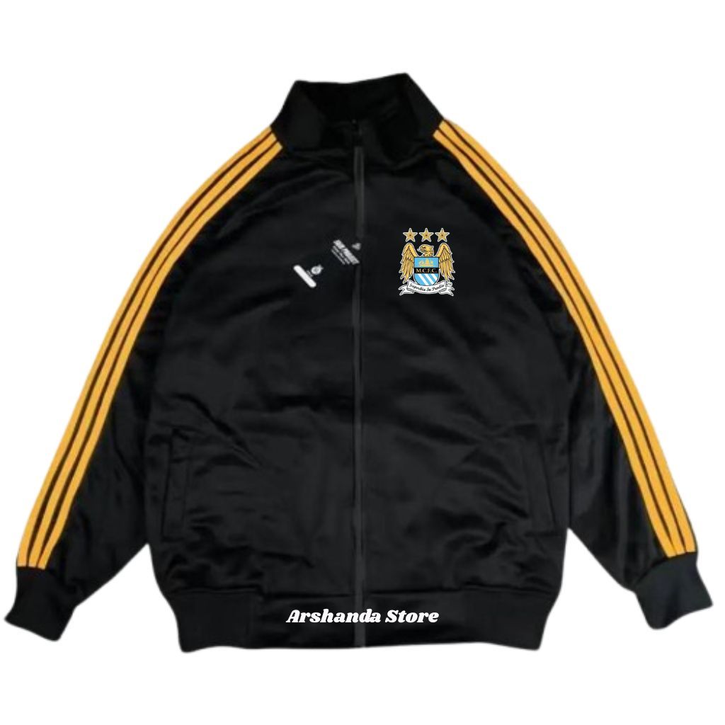 Tracktop Jaket Unisex Black Stripe Kuning List Outdoor Jacket Olahraga Club Bola Top Dunia Mancheste