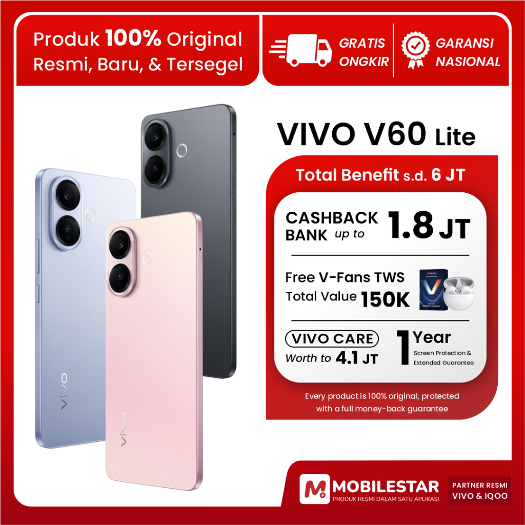 [BNIB] HP 3 Jutaan Vivo V60 Lite | 50MP Sony Camera | 6500 mAh + 90W FlashCharge