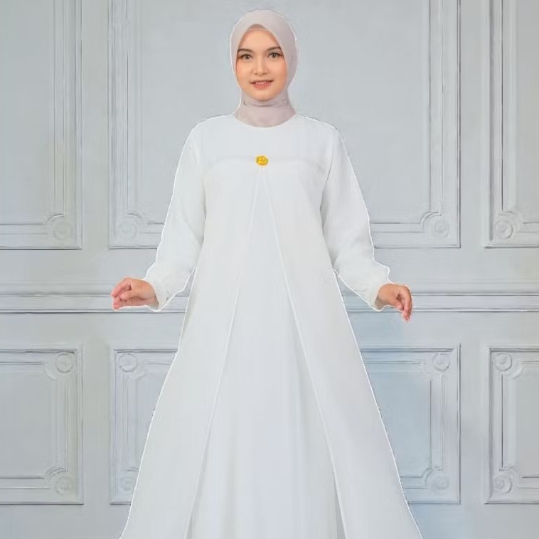 Gamis Polos Putih Tulang Elfiraza | Ceruty Babydoll Premium | Elegan Mewah