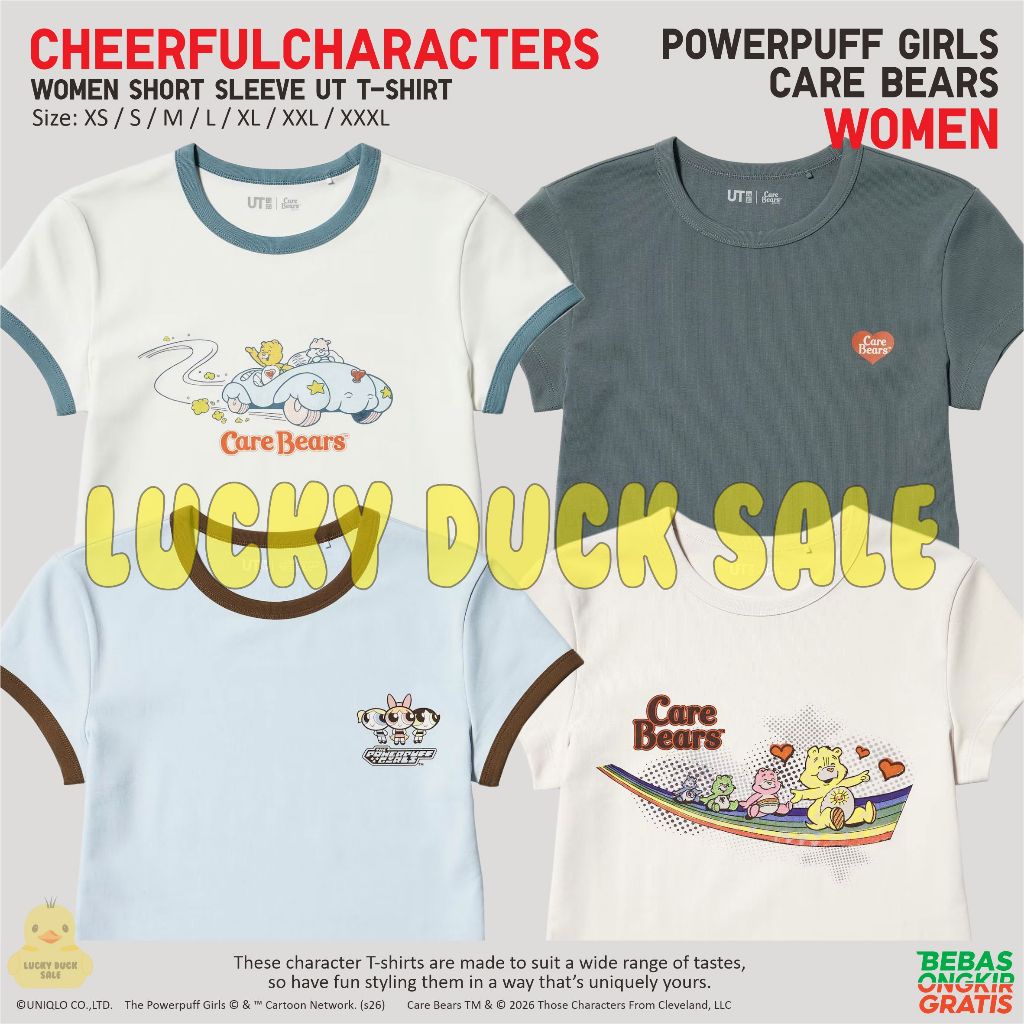 UNIQLO Women Powerpuff Girls Care Bears UT Shirt Cheerfulcharacters Katun Spandeks Kaos Wanita