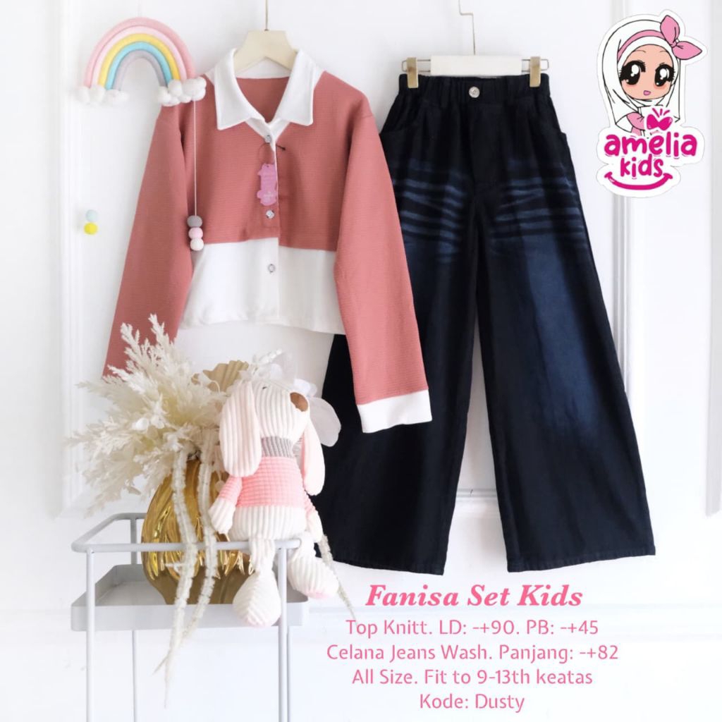 [ ata.id kids ] Fanisa setelan celana kulot jeans muslim anak perempuan by Amelia kids