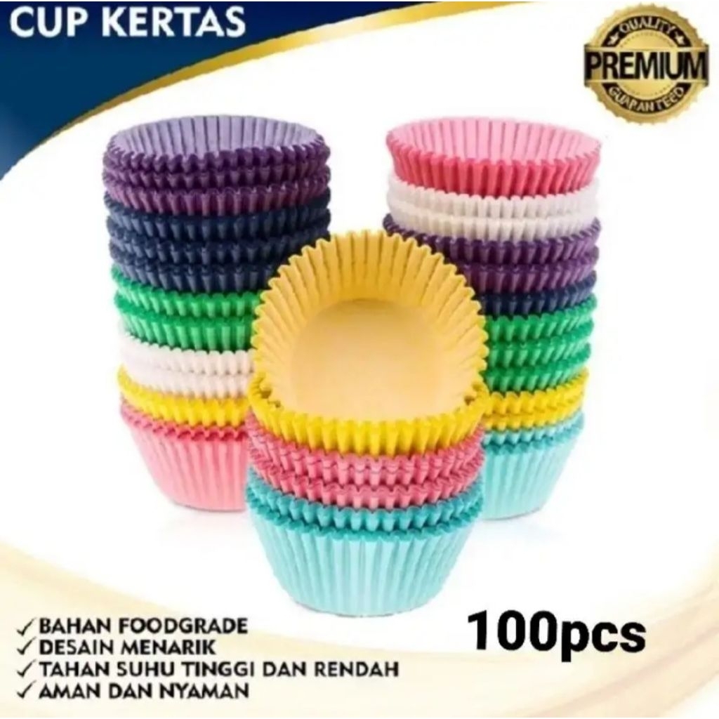 100pcs paper cup case cake glassine alas nastar warna warni anti minyak