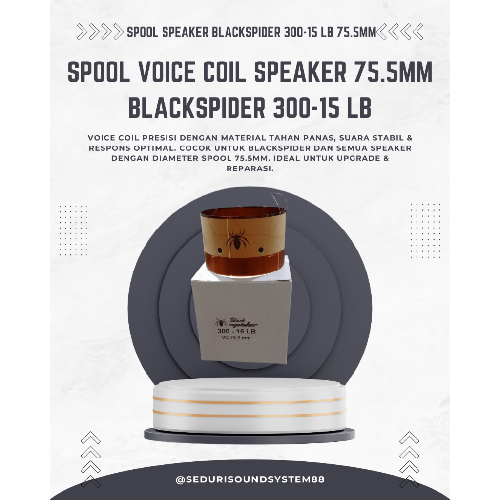 Spul Speaker 15 Inch 75.5mm Black Spider 300-15LB ORIGINAL Spool Voice Coil 3 Inch