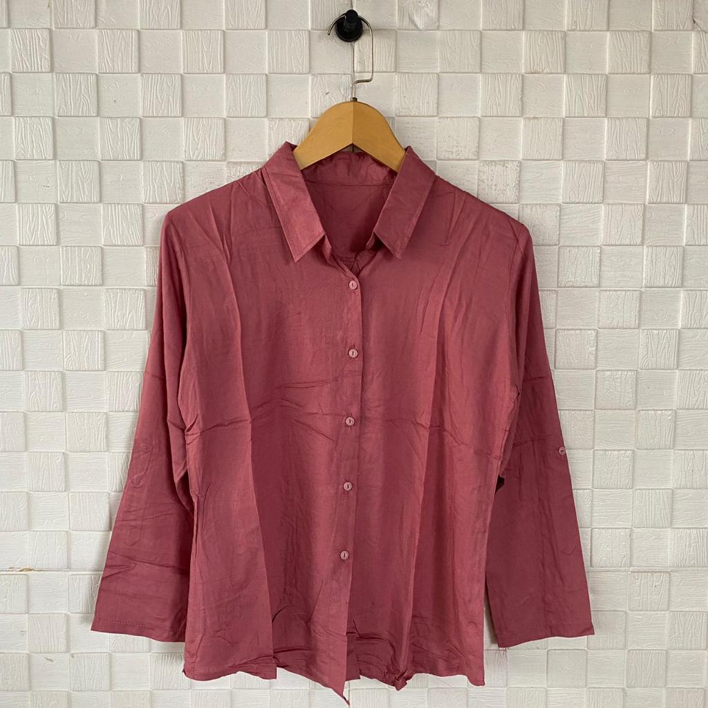 2609-Kemeja Polos Lengan 7/8 Wanita / Atasan Kancing Tangan Stik Balik / Baju Wanita Katun Rayon