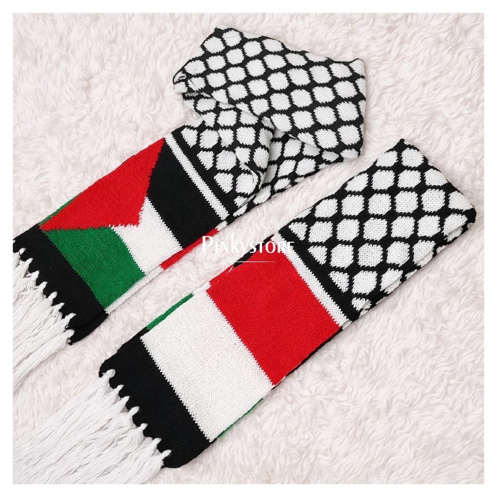 Syal palestina indonesia syal rajut palestina premium tebal lembut tidak gatal MOTIF BENDERA