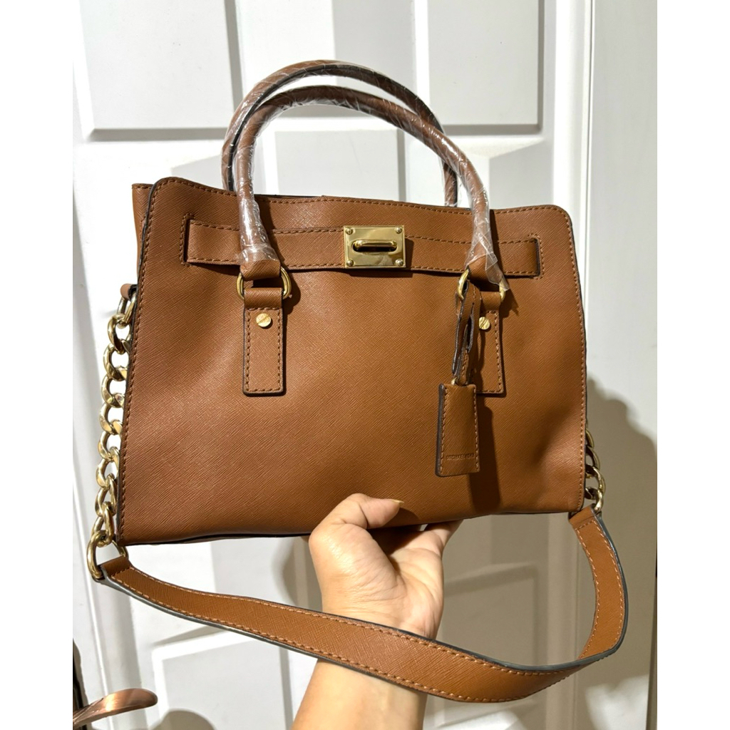 Tas Handbag Sling MK Hamilton Coklat Biru Preloved