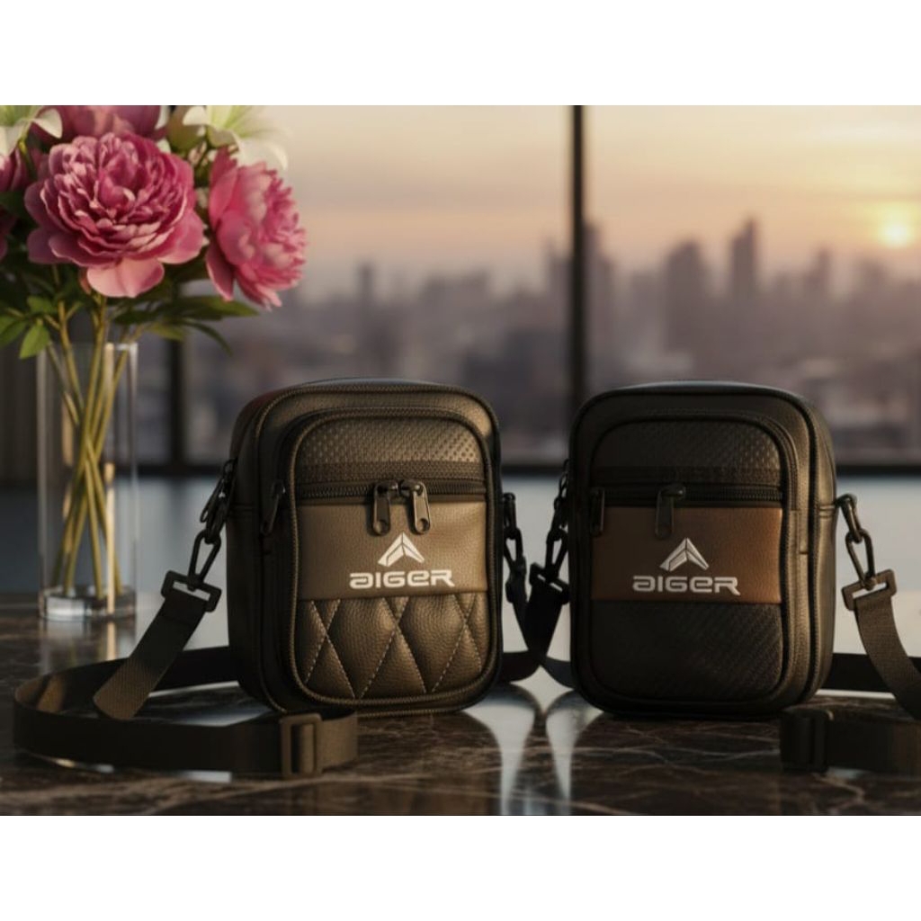 tas selempang pria 3ruang kotak kotak