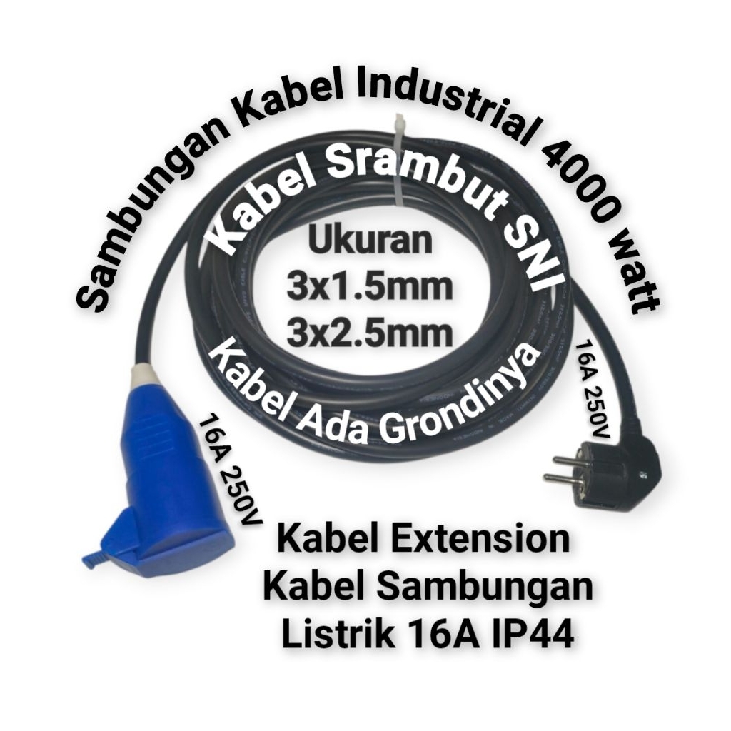 Kabel Extension Sambungan Kabel Listrik Kabel Srambut 3x2.5mm 1 3 4 5 10 15 20 25 30 40 50 Meter Sto