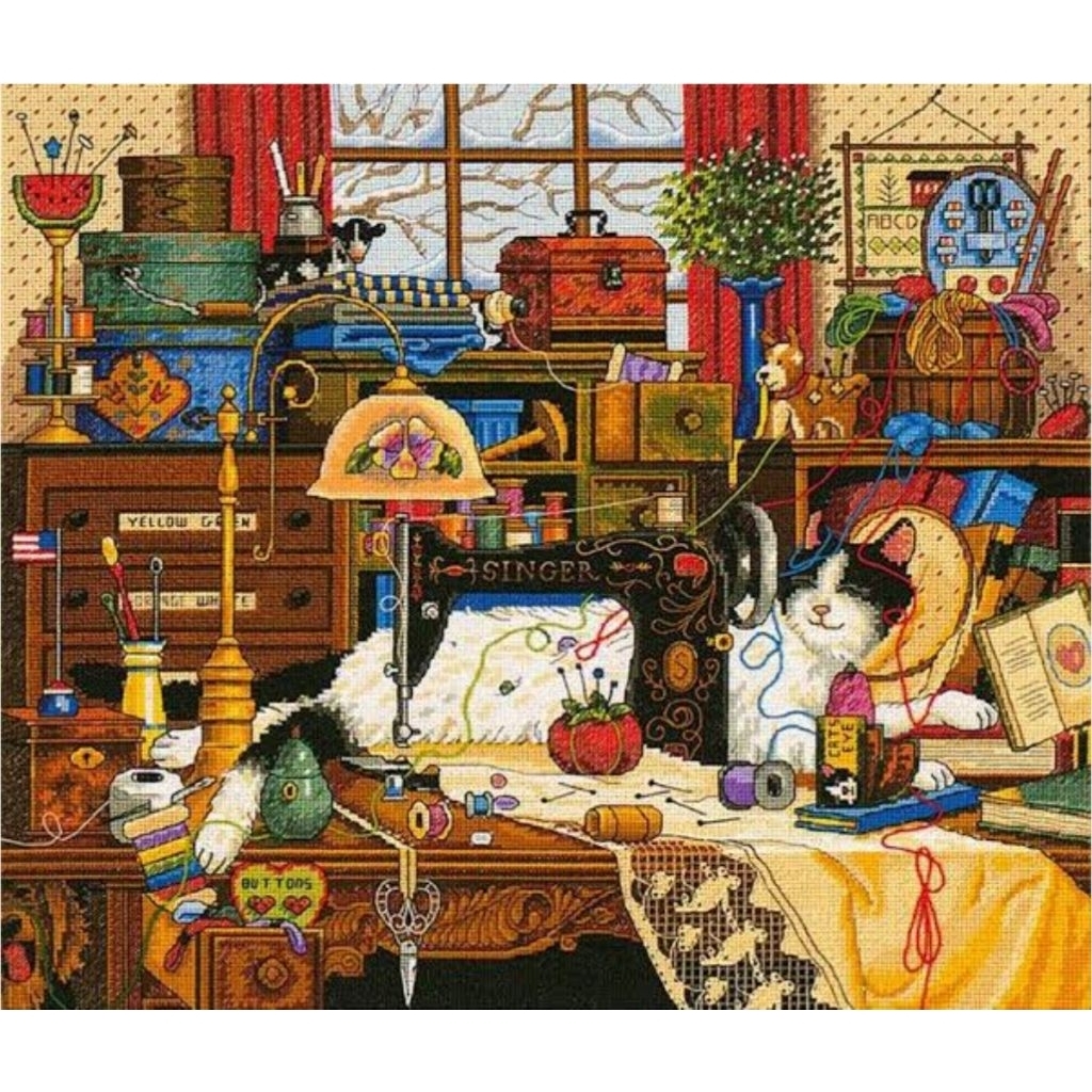 DIY PAKET KRISTIK KUCING JAHITAN MESIN JAHIT FULL CROSS STITCH KIT MAGGIE MESSMAKER pola kain 14ct p