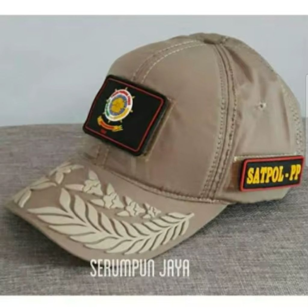 TOPI SATPOL PP PAMEN 2 BARIS KREM PATCH RUBBER - TOPI SATPOL PP PAMEN KREM 3 PATCH RUBBER TEMPELAN P