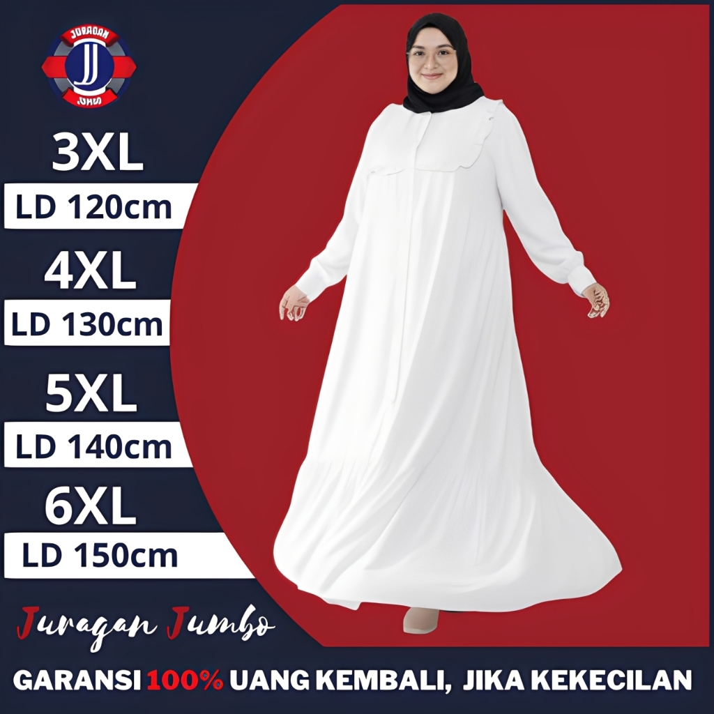 Gamis Dress Wanita Jumbo LD 120 130 140 150 Baju Lebaran Abaya Putih Mewah Elegan Syari Terbaru