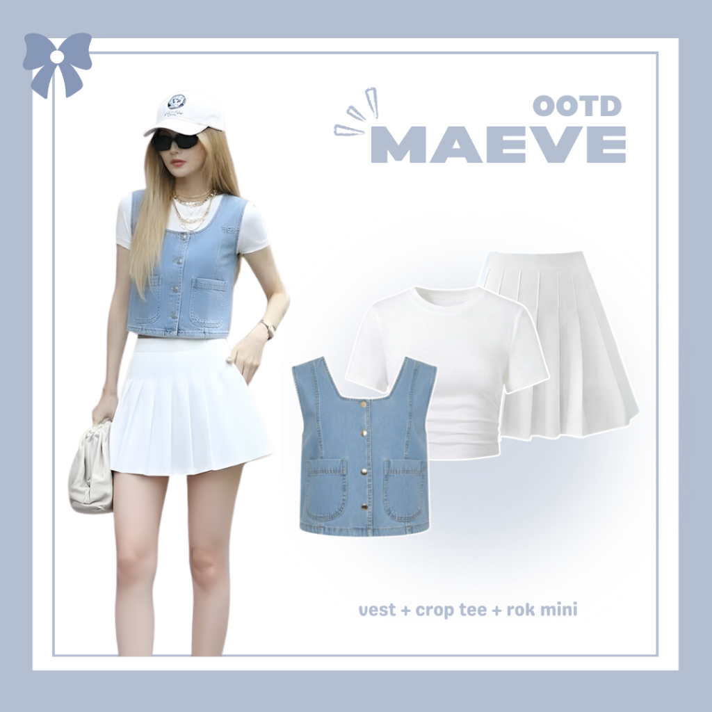Setelan Maeve Outfit Set [ Vest + Crop Tee + Rok Mini ] One Set Korean Style  |  OOTD Fashion Wanita