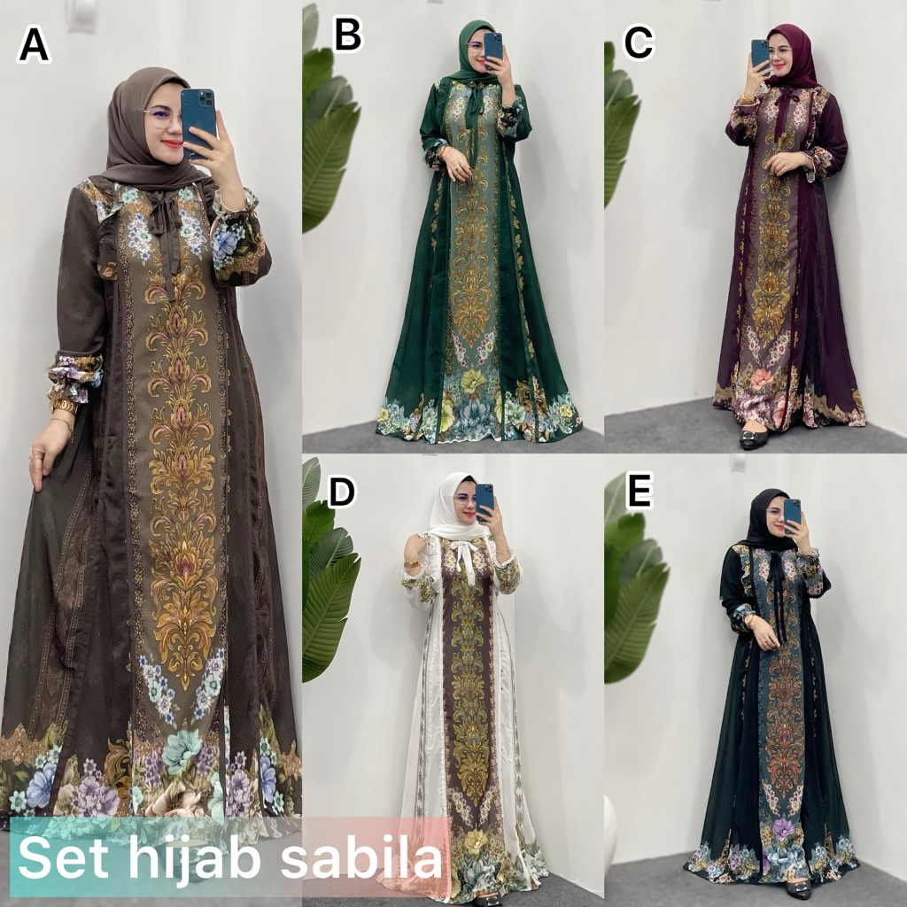 Set Hijab Sabila / COD Ceruty motif printing mix polos