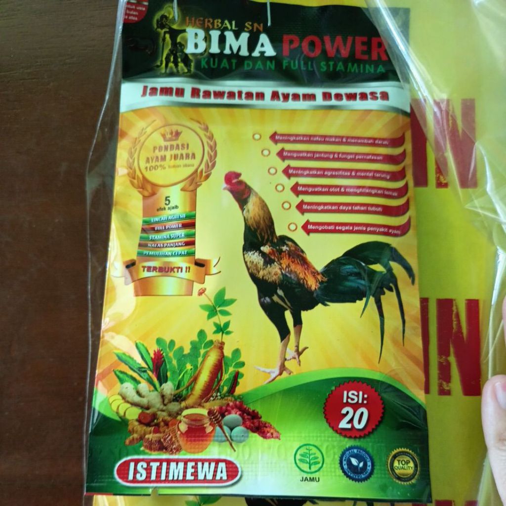 Jamu Herbal Ayam BIMA POWER - Meningkatkan Mental dan Agesifitas Ayam Aduan.