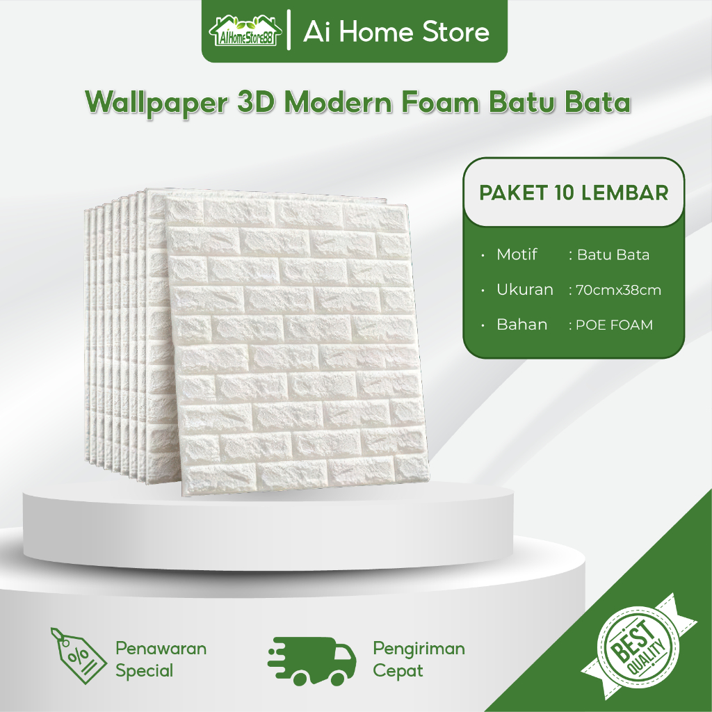 Aihomestore88 PAKET 10 LEMBAR Wallpaper 3D Modern Foam Batu Bata Wallstiker Wallpaper Dinding