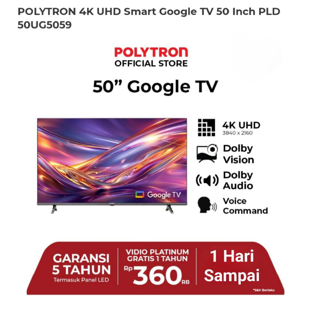 led tv 50" Polytron 50 inch gogle tv 4K PLD 50UG5959 garansi resmi promo